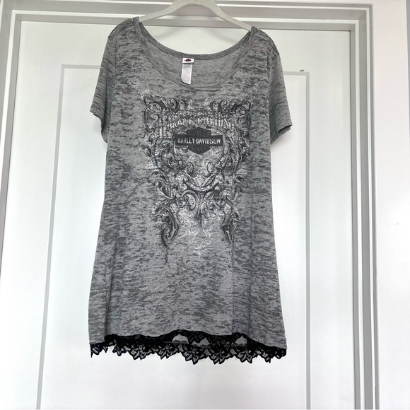 Harley Davidson Womens Gray Burnout W/ Rhinestones Gaylord Michigan T- Shirt 2XL - Picture 2 of 14
